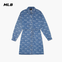 MLB Official Womens Retro Full Print Embroidered Old Flowers Cashew Waist Denim Dress Fashion 23 Winter New DDM01