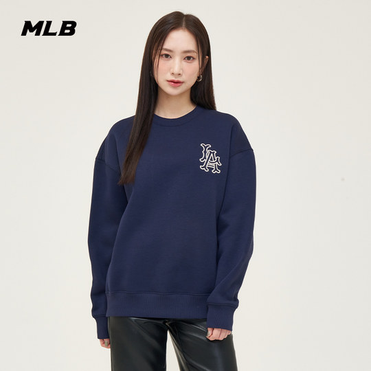 MLB官方 男女运动复古刺绣LOGO加绒宽松套头卫衣24冬季MTB31