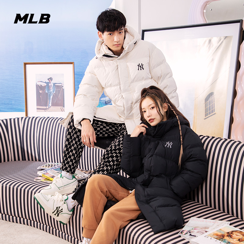 MLB官方 男女情侣连帽保暖加厚羽绒服鹅绒长款外套冬季DJEC9 - 图0