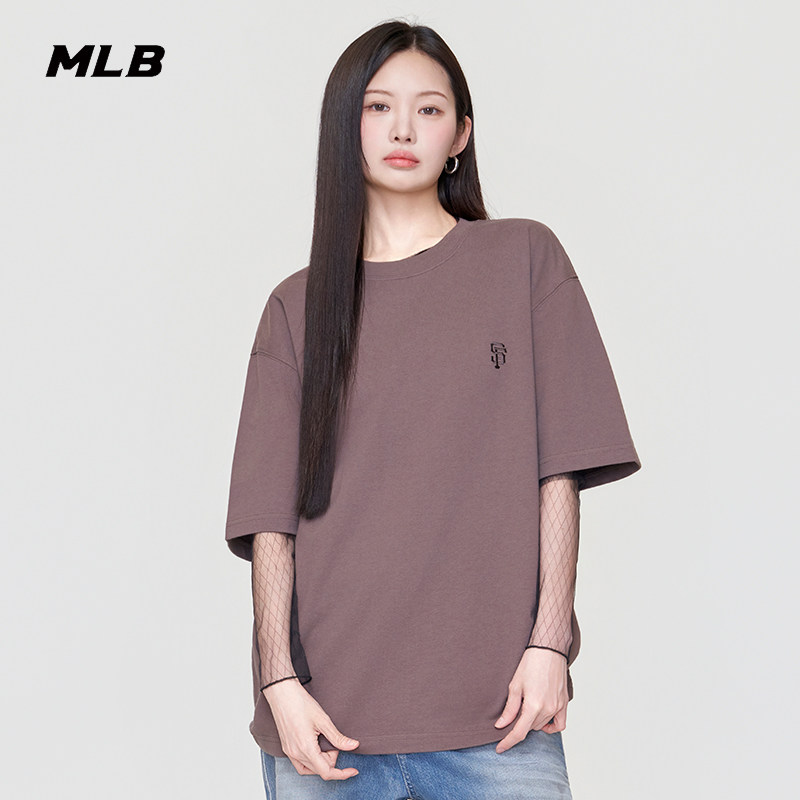 MLB官方 男女同款时尚百搭休闲凉感纯色圆领T恤26夏季新款TSB01