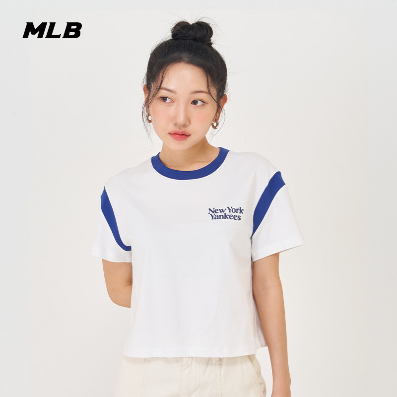 MLB官方 女款学院风短款T恤圆领撞色拼接纯棉短袖TSV03,淘宝优惠券,粉丝福利购,淘宝优惠卷
