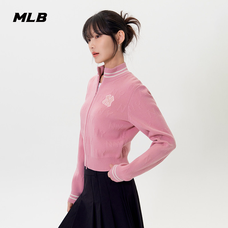 MLB官方 女款时尚短款立体暗纹老花针织开衫25秋季新款KCM01,淘宝优惠券,粉丝福利购,淘宝优惠卷