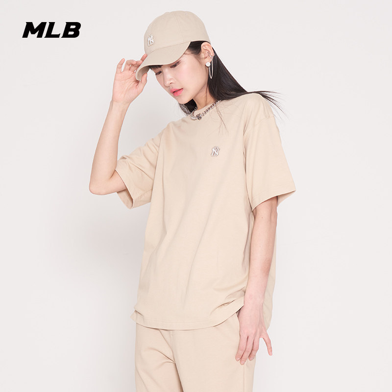 MLB官方男女情侣T恤经典纯色短袖运动休闲圆领宽松夏季TS010_虎窝淘