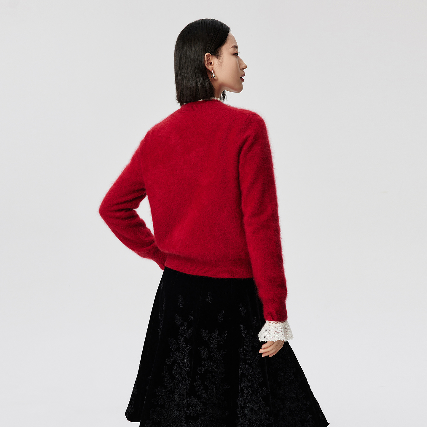 【一片云针织】VGRASS25冬季新款水洗拉毛山羊绒小圆领针织开衫女 - 图2