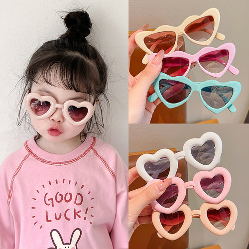 儿童墨镜女款偏光太阳镜防紫外线宝宝夏日户外防晒猫眼爱心偏光镜 - 图0