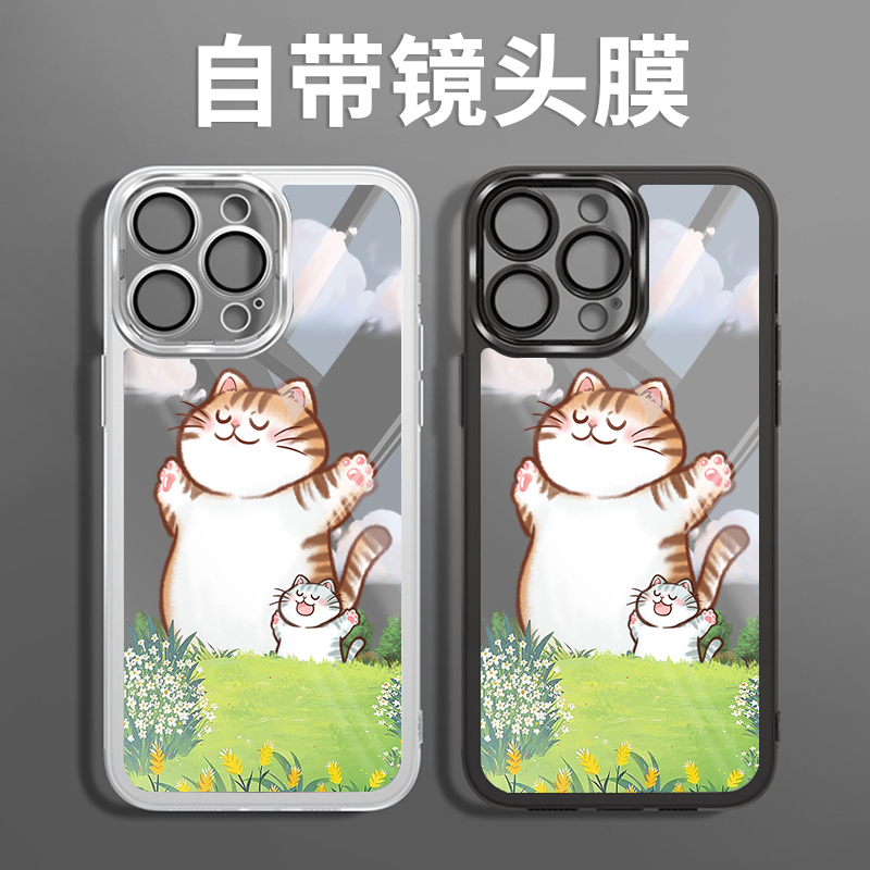 适用iPhone13promax手机壳苹果11创意猫咪14pro可爱12自带镜头膜x趣味mini新款8plus情侣7卡通xr硅胶xs全包se - 图0