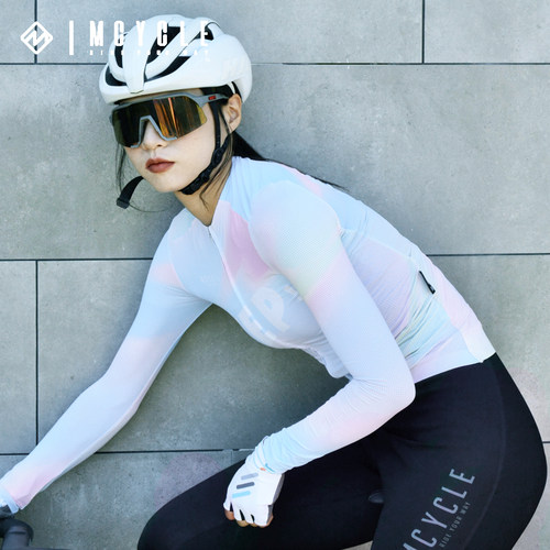 魅骑mcycle骑行服女长袖薄款春夏透气自行公路车防晒抗UV速干竹炭 - 图0
