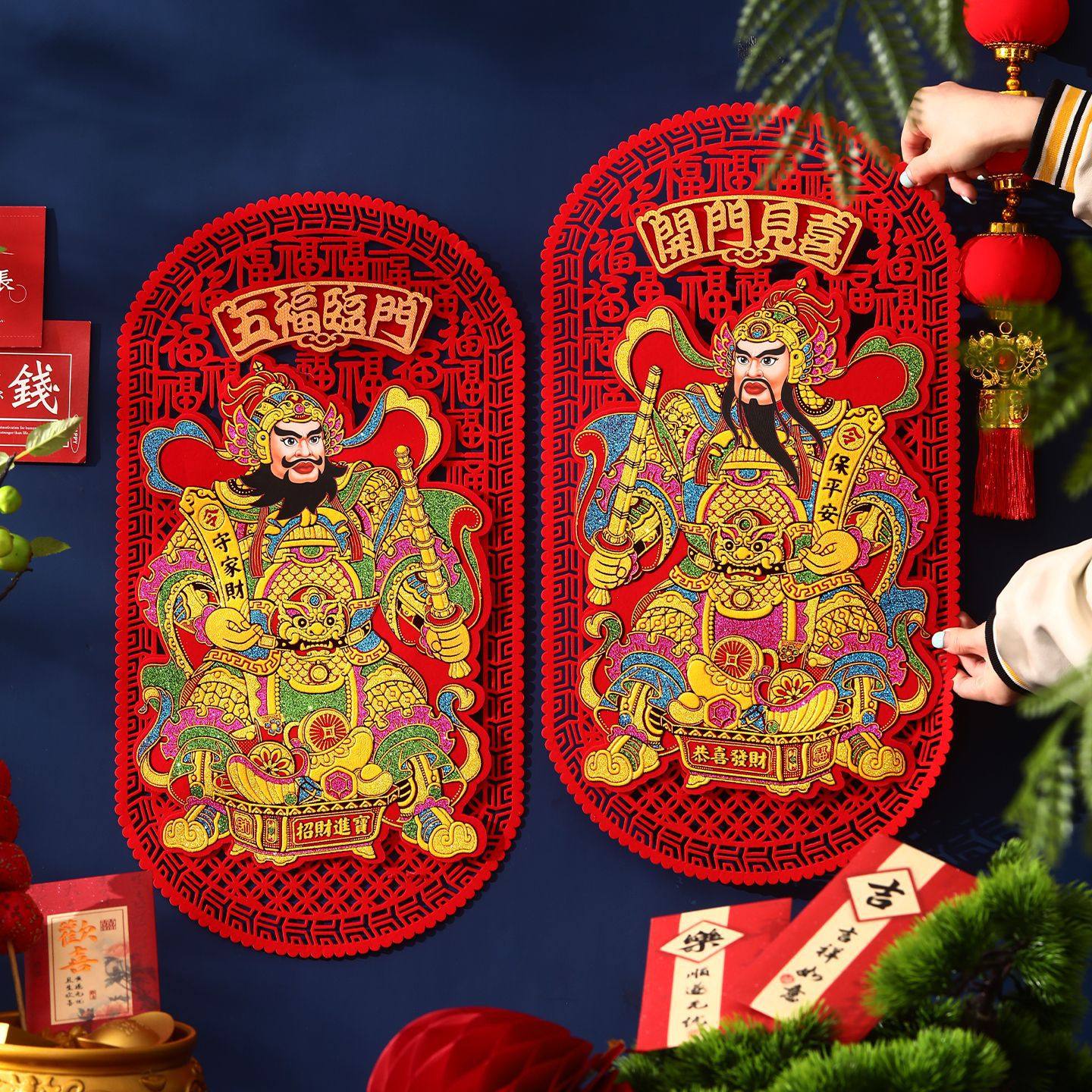 马年门神春节用品年货装饰2026新款新年烫金贴画过年大门年画门贴,淘宝优惠券,粉丝福利购,淘宝优惠卷