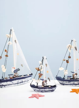 地中海木质木质帆船模型小船摆件