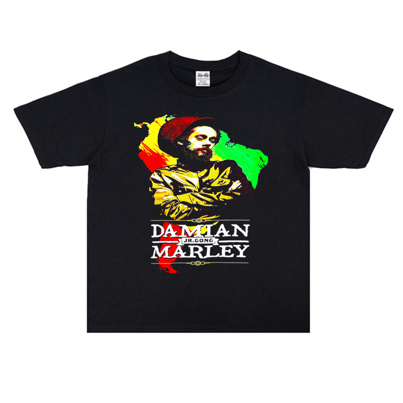 雷鬼歌手Damian Marley达米安罗伯特内斯塔Jr Gong水洗做旧T恤 - 图1