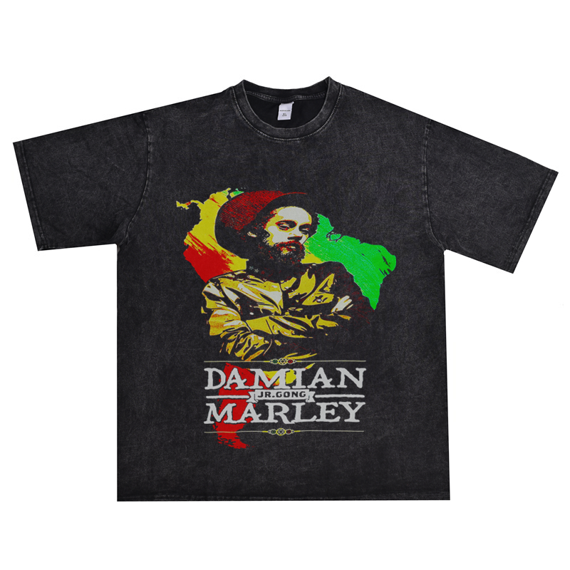 雷鬼歌手Damian Marley达米安罗伯特内斯塔Jr Gong水洗做旧T恤 - 图0