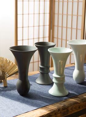 池坊流教学专用花器  手工陶瓷 白色白釉 花瓶插花禅意 墨蓝包邮
