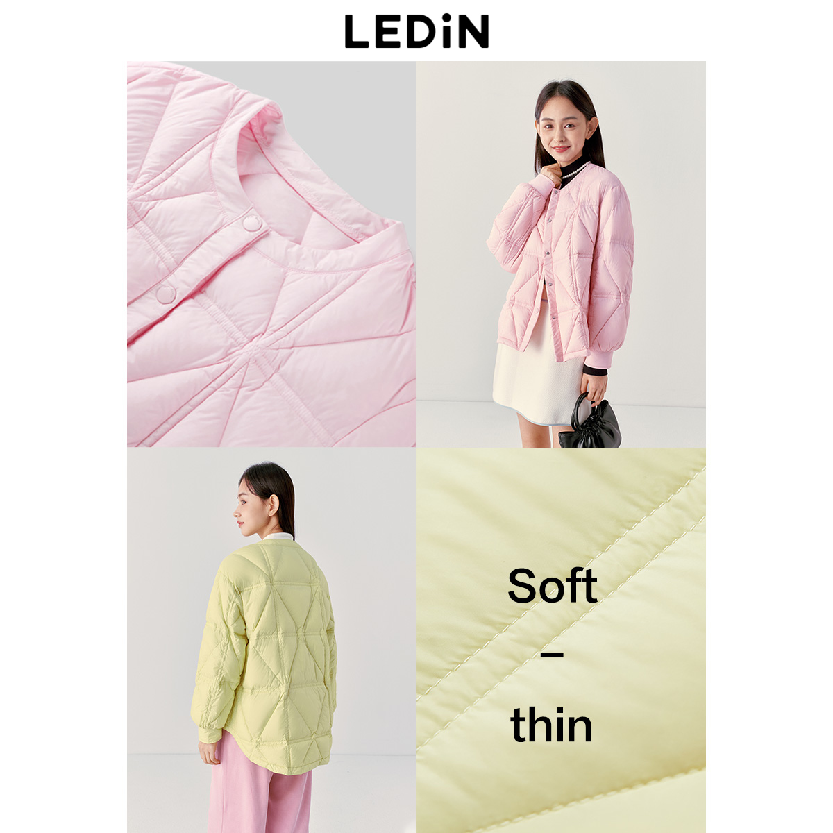 乐町轻羽绒外套秋冬新款女休闲少女衬衫式羽绒服圆领厚外套