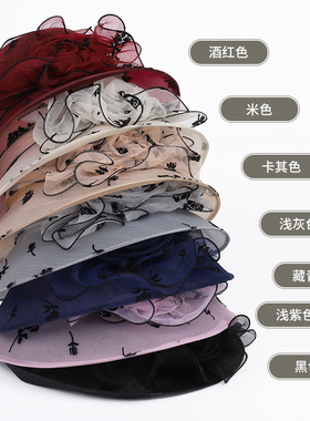 渔夫帽子女春夏季中老年欧根纱花朵凉帽优雅遮阳帽防晒妈妈盆帽子