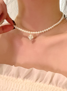 温柔气质山茶花项链女高级感