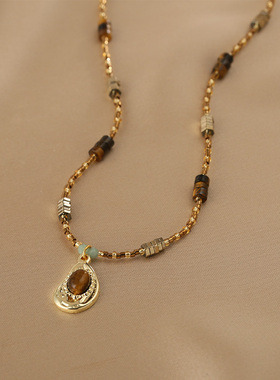 复古法式串珠项链叠戴颈链毛衣链高级感锁骨链小众设计项链锁骨链