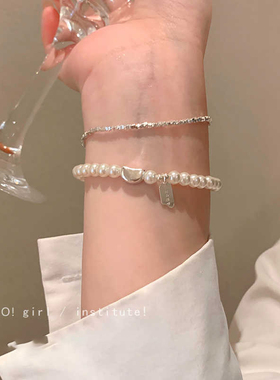 极细碎银子珠珠手链女2024年新款高级感轻奢小众精致叠戴手串配饰