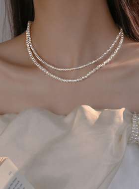 法式极细珍珠项链女轻奢小众小米珠气质锁骨链2024新款双层珠链
