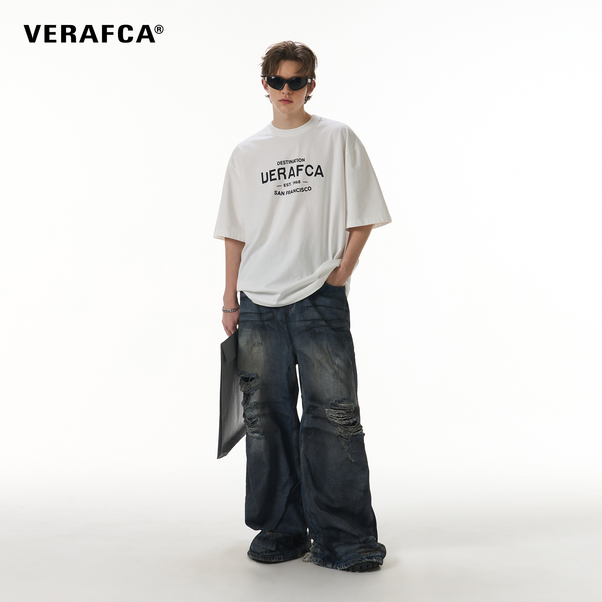 VFC/VERAF CA 基础字母印花短袖2024新款男重磅垂感t恤美式上衣潮 - 图0