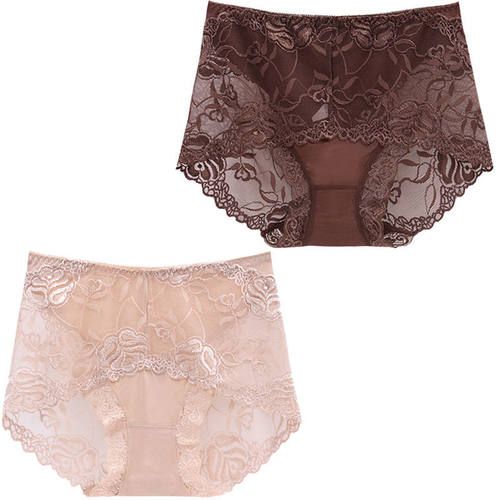 2条装大码中高腰蕾丝内裤女无痕收腹提臀性感透明女士三角裤透气 - 图2