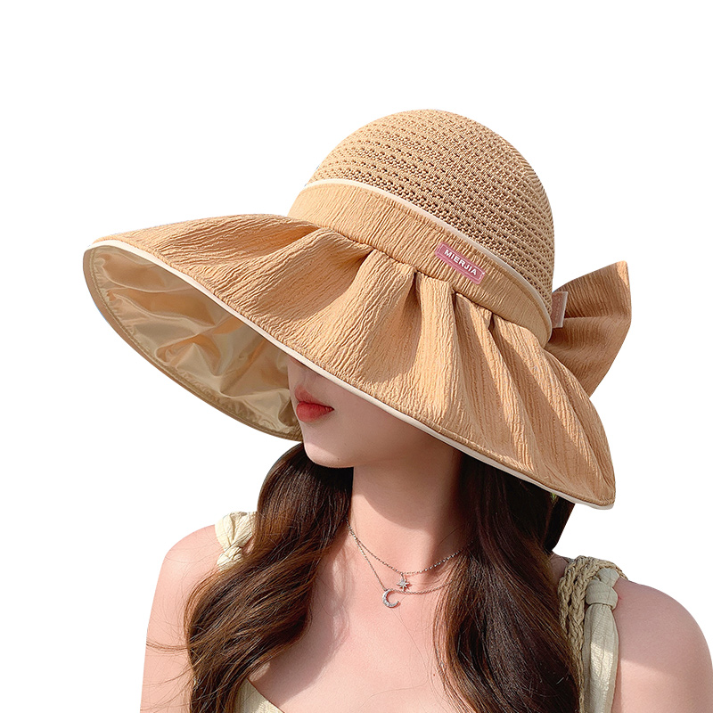 防紫外线渔夫帽子女大檐夏季遮阳帽遮脸防晒空顶太阳帽可扎高马尾