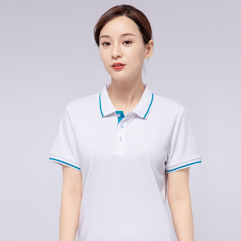 工作服带领短袖速干POLO衫女 夏季销售员工团体广告衫T恤定制LOGO