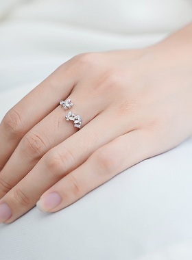 堤喜纯银戒指马眼水晶