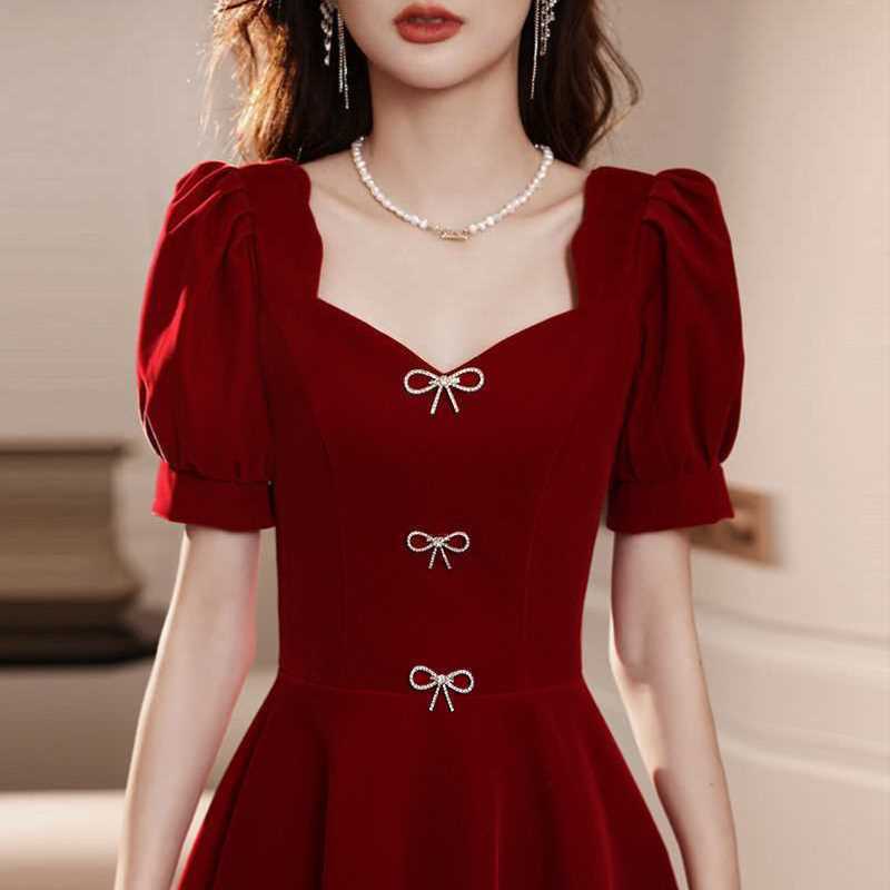礼服晚装女轻奢高级感红色少女感聚会平时可穿婚宴奢华高端连衣裙-图3