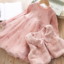 Girls dress Dress Plus Suede 2023 Autumn Winter New 3 Children 5 Ocean Gas Princess Dress 7 Thickened two sets of dresses winter