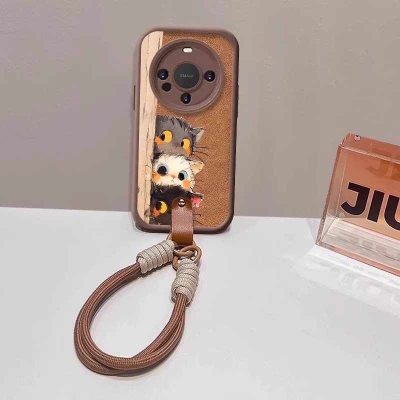 三只猫咪小羊皮带挂绳适用华为mate70pro手机壳新款mate60保护套mt40可爱全包防摔Mt50女高级感卡通M60秋冬潮 - 图3