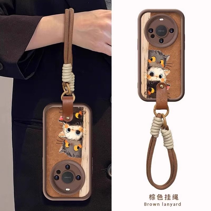三只猫咪小羊皮带挂绳适用华为mate70pro手机壳新款mate60保护套mt40可爱全包防摔Mt50女高级感卡通M60秋冬潮 - 图1