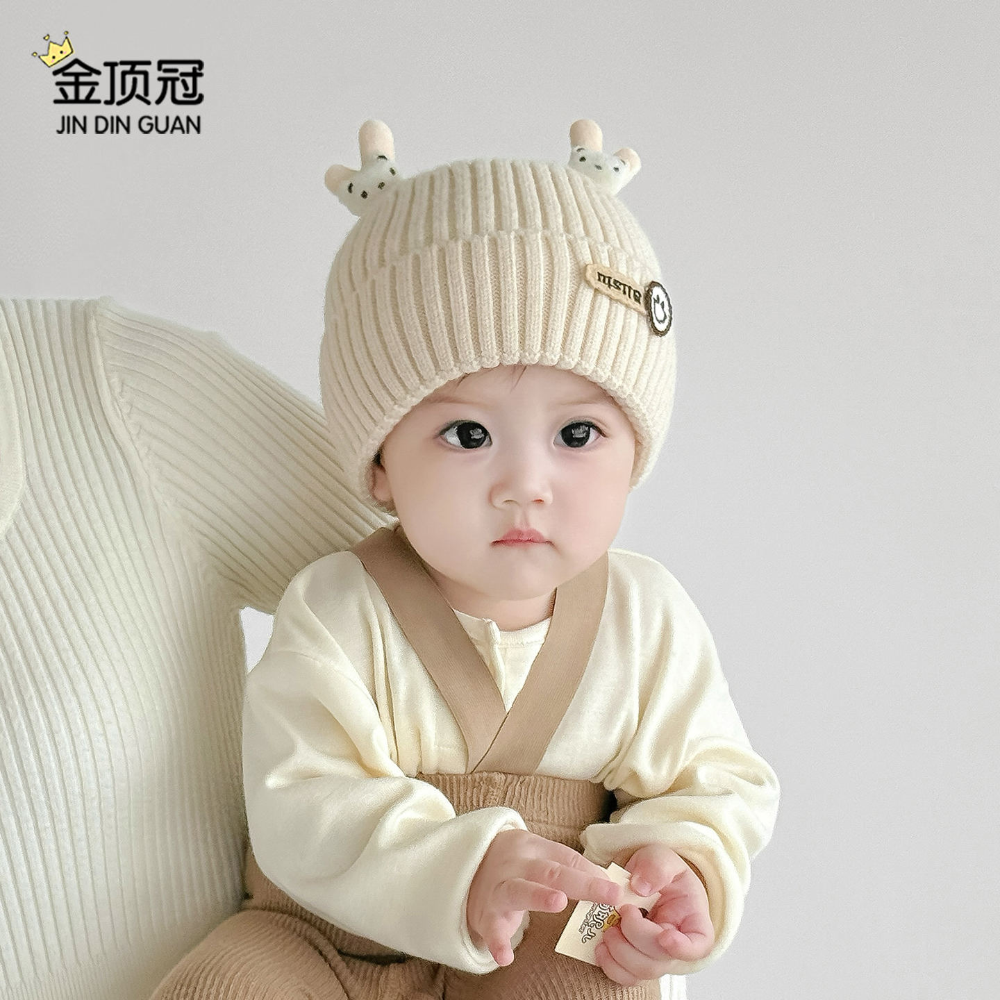 婴儿帽子秋冬季超萌加厚婴幼儿触角针织帽6个月1岁男女宝宝毛线帽 - 图3