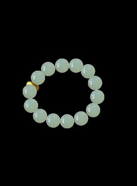 良器艺术冰色j青玉圆珠手串和田玉设计款珠串纯金配饰