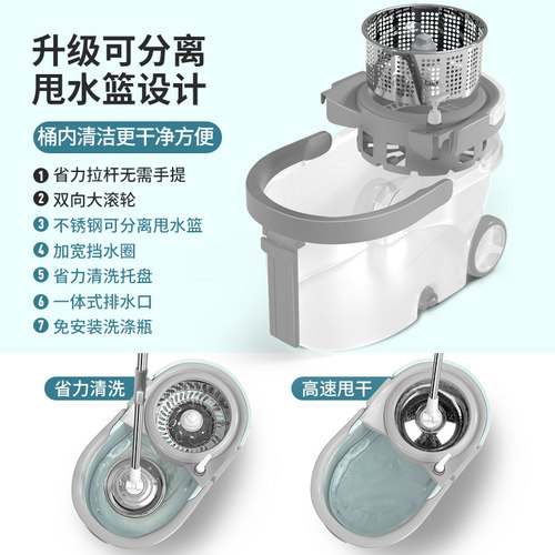 旋转拖把神器水桶一体免手洗墩布懒人拖布一拖家用地拖净干湿两用 - 图0