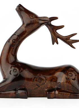 红木雕刻手工艺品爱情小s摆件 实木质梅花鹿双鹿动物婚庆情侣家居