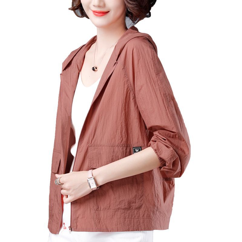 女士衬衫防晒衣大码中年妈妈装夏季开衫户外防晒服短外套宽松连帽 - 图3