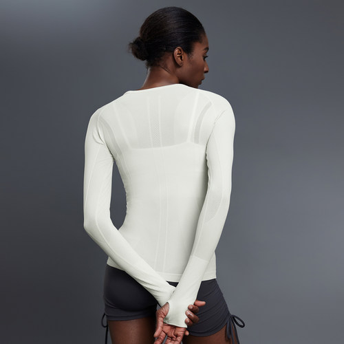 KUD中高端圆领t恤无缝长袖瑜伽服女修身健身房运动跑步上衣女 - 图0