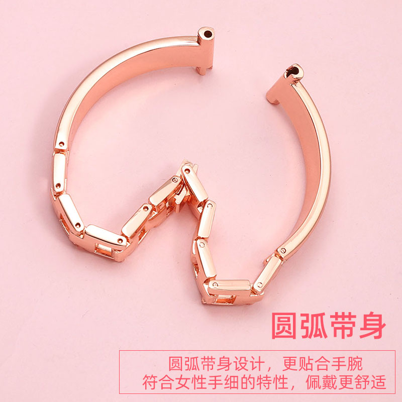 适配天梭1853手表带钢带女款卡森T085 T129 T006精钢镶钻表链14mm - 图2