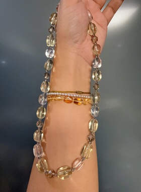 天然水晶魔晶宙斯柠檬黄水晶白水晶S925银手作项链42cm