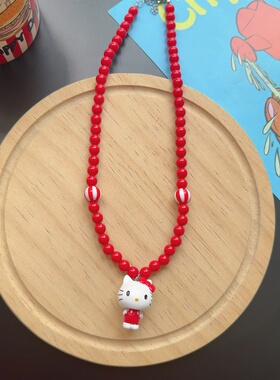 原创卡通可爱hellokitty项链多巴胺彩色串珠女百搭潮流有趣配饰品