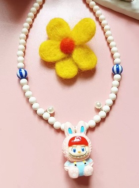 Liya手作彩色多巴胺串珠可爱labubu卡通项链女网红爆款拉布布项链