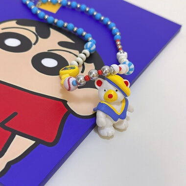 Liya手作正版画家帽小熊昭和复古中古画家豆豆眼白熊卡通项链女饰