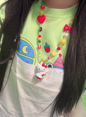 原创童趣卡通hellokitty米奇拉布布吊坠串珠项链女多巴胺彩色饰品