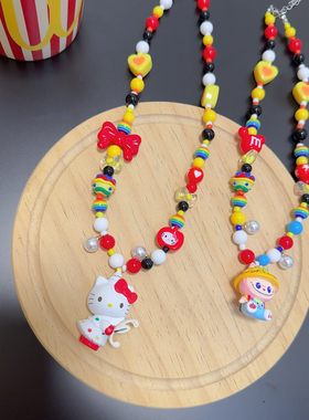 童趣卡通星之卡比hellokitty凯蒂猫labubu项链多巴胺手绘串珠饰品