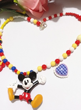 原创可爱黛西米老鼠彩色串珠时尚颈链锁骨链短款项链卫衣毛衣链女