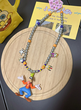 Liya手作中古风玩偶珍珠项链匹诺曹高飞狗可爱卡通短项链女配饰品