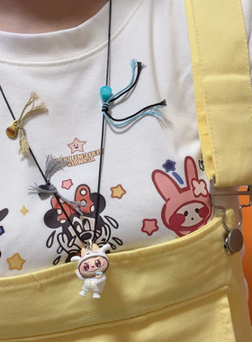 Liya手作labubu拉布布项链小狗卡通可爱玩偶彩色多巴胺长款项链女