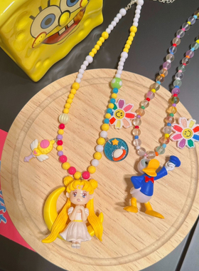 Liya手作彩色串珠项链唐老鸭玉桂狗童趣卡通可爱多巴胺美少女饰品