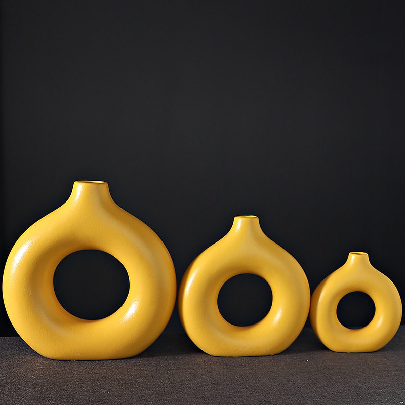 北欧ins风甜甜圈陶瓷花瓶素烧民宿酒店客厅装饰品摆件插干花鲜花,淘宝优惠券,粉丝福利购,淘宝优惠卷