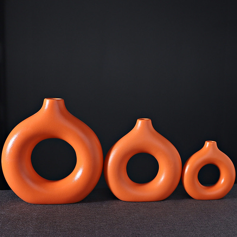 北欧ins风甜甜圈陶瓷花瓶素烧民宿酒店客厅装饰品摆件插干花鲜花,淘宝优惠券,粉丝福利购,淘宝优惠卷